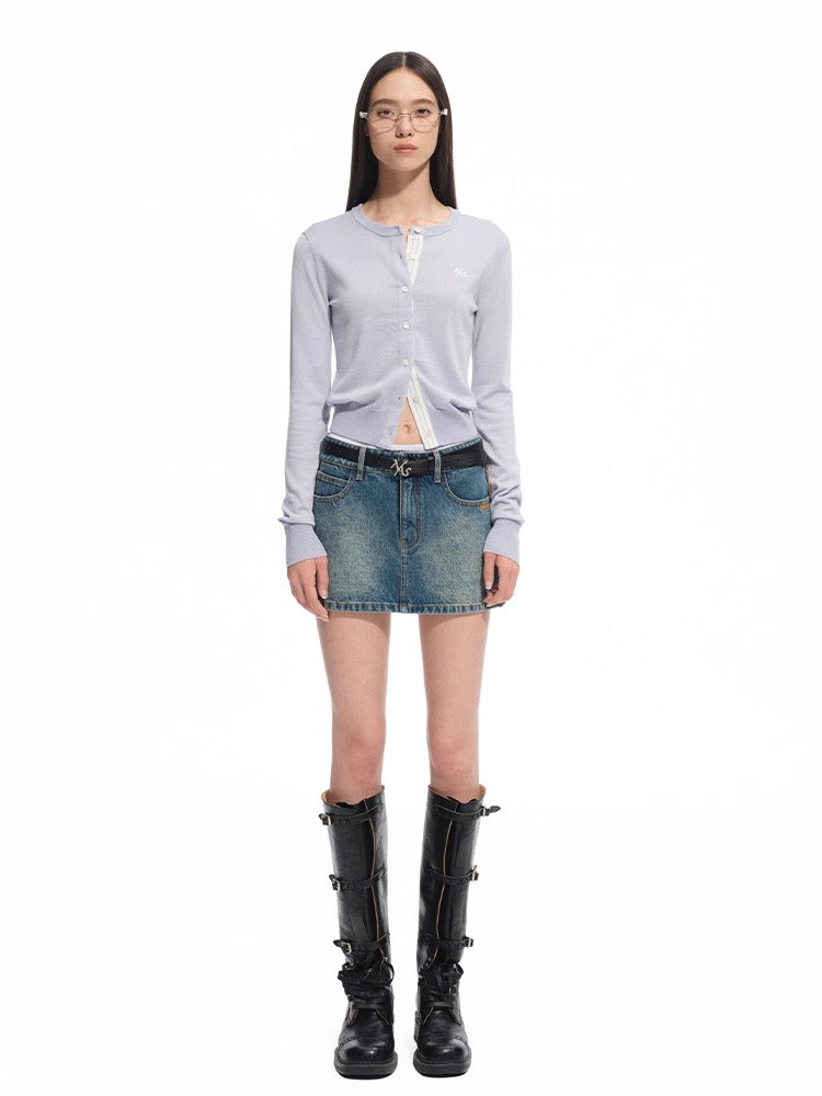 Rosemary Wool Spliced Knit Cardigan - CHINASQUAD