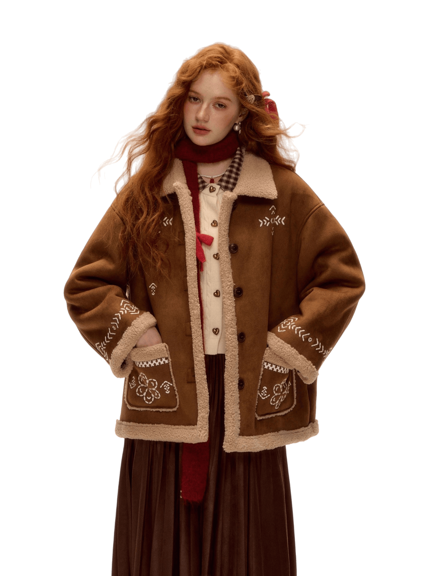 Suede Embroidered Fleece-Lined Jacket