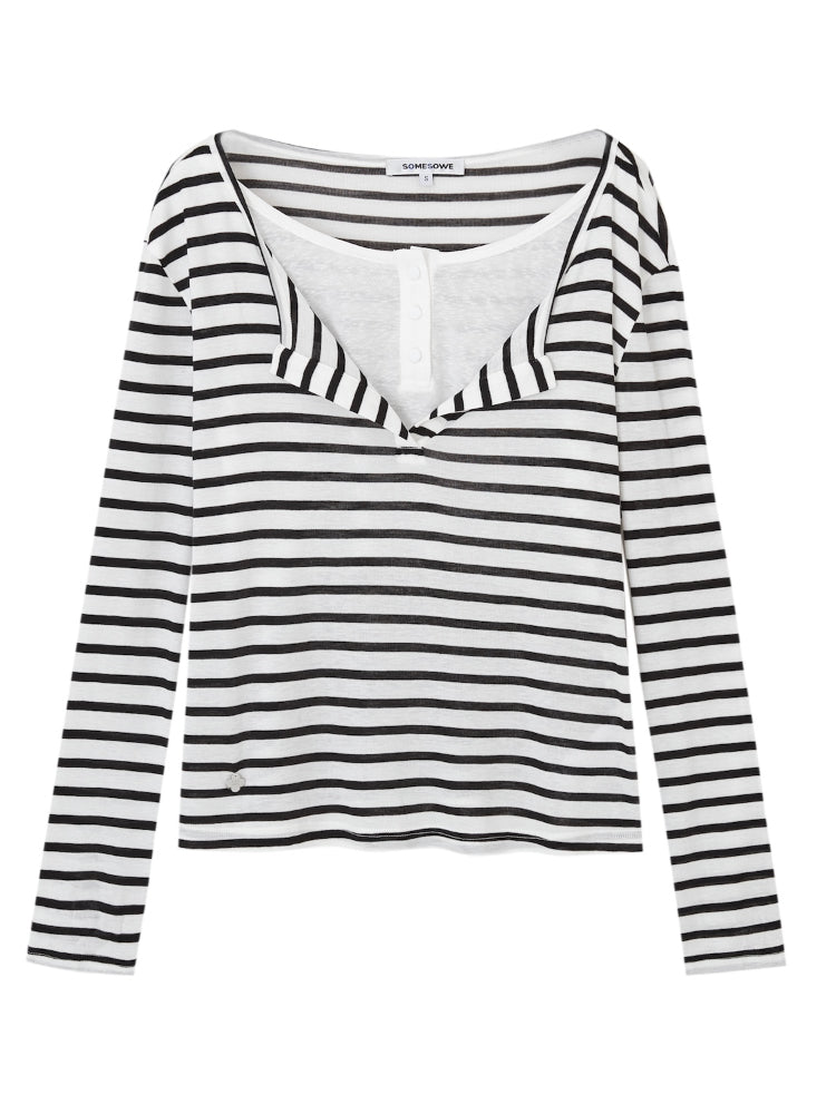 Fake Two-Piece Striped V-Neck Blouse - CHINASQUAD