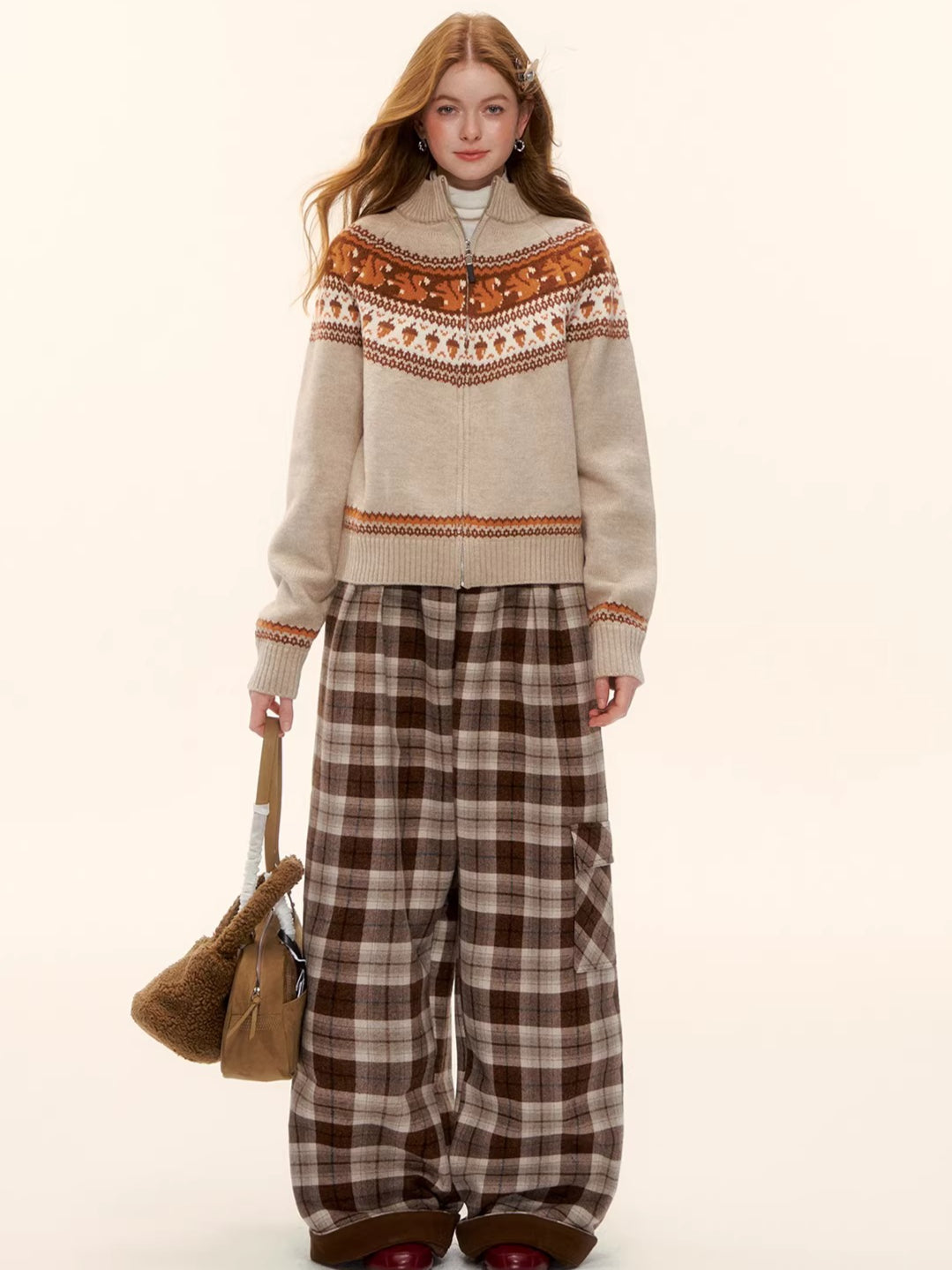 Zip-Up Wool-Blend Knit Cardigan