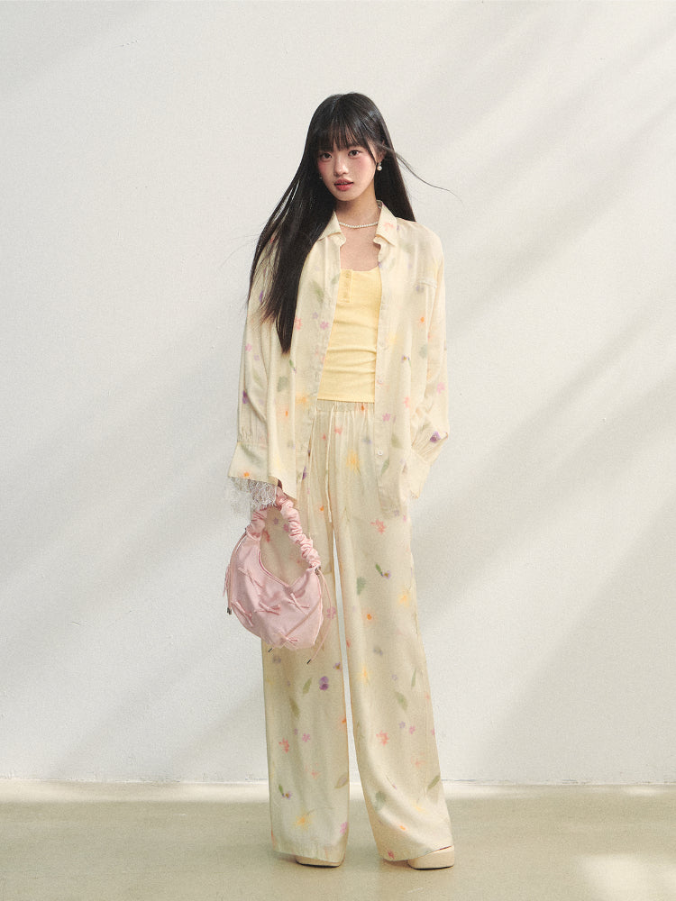 Floral Elastic Waist Straight Leg Casual Pants - CHINASQUAD