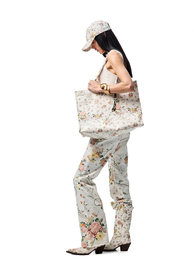 Floral Print Canvas Straight-leg Trousers