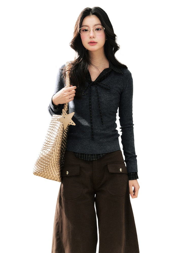 Two-Tone Pullover Sweater College Style Short Knit - CHINASQUAD