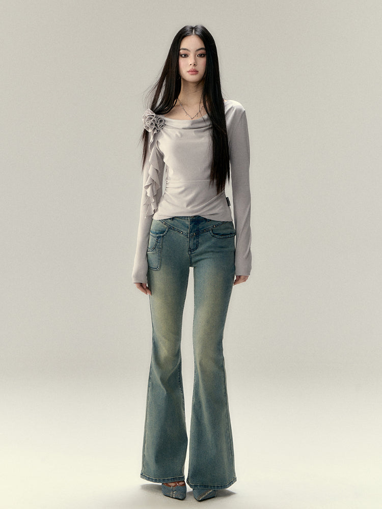 Rose Flower Ribbon Multi-Wear Long Sleeve T-shirt - CHINASQUAD