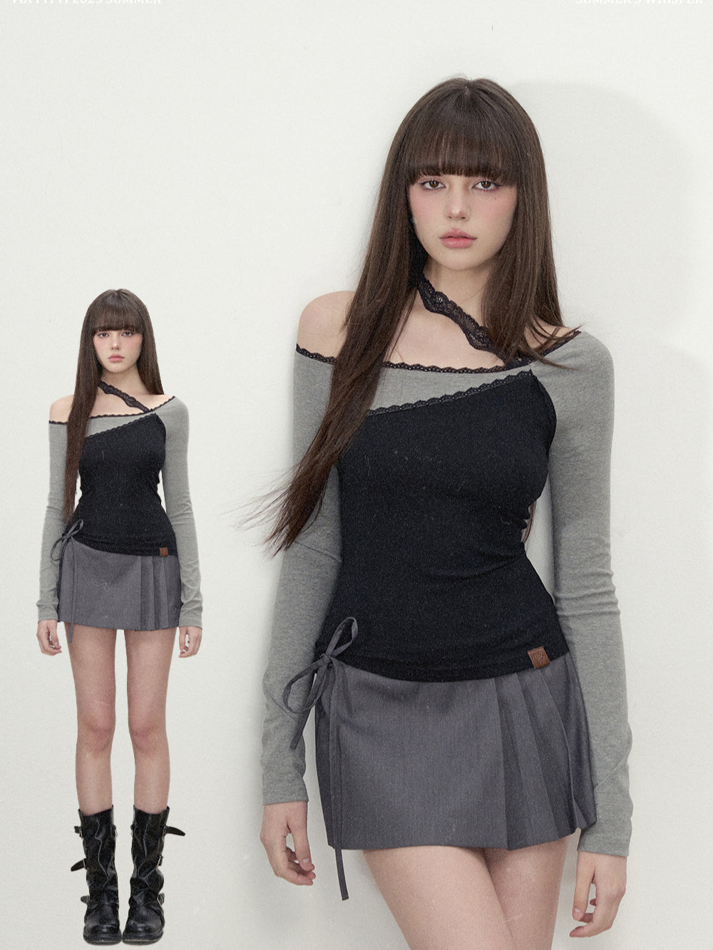 Lace Patchwork Colorblock Long Sleeve T-shirt - CHINASQUAD