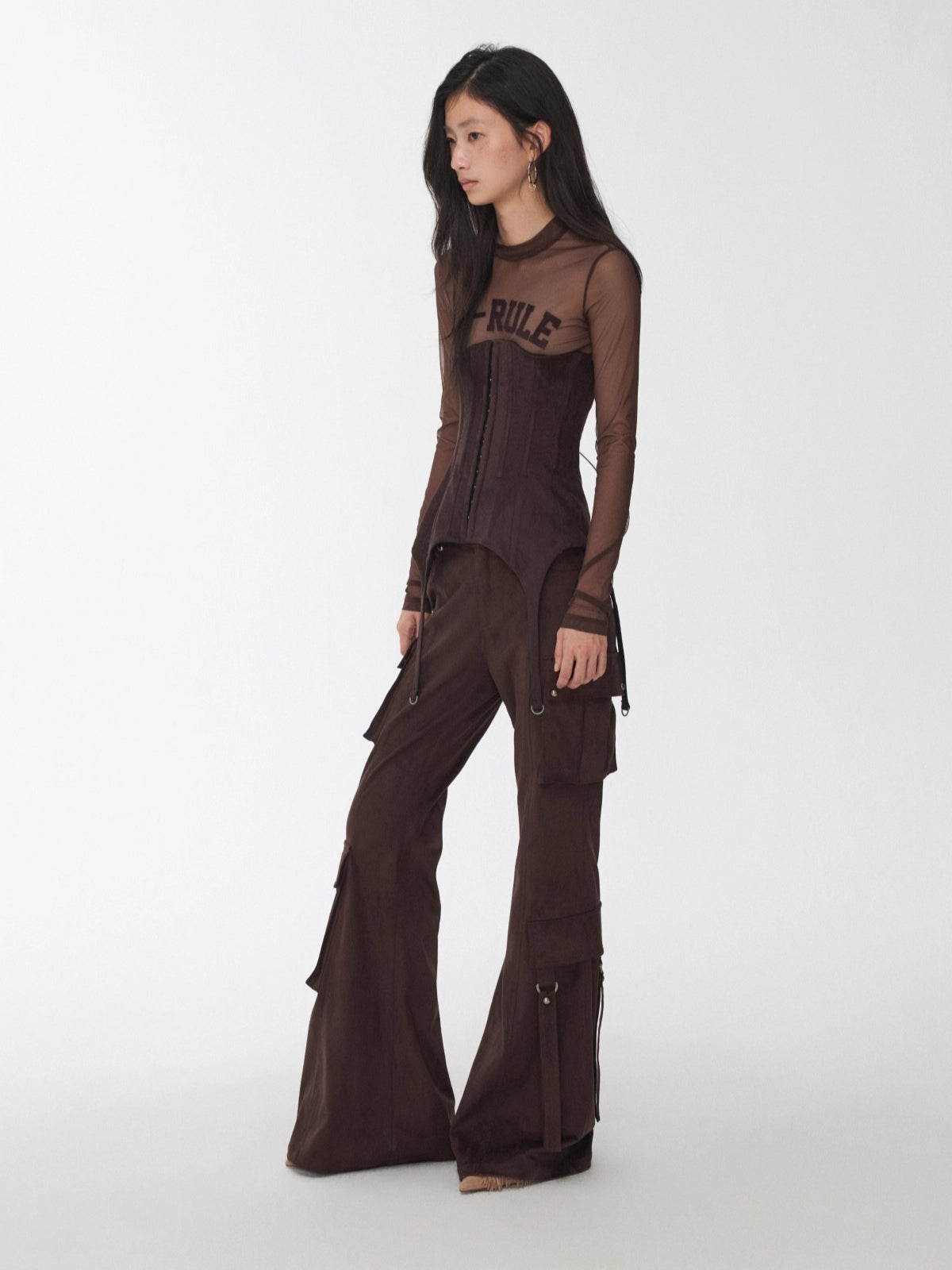 Suede-Effect Lace-Up Belt Corset