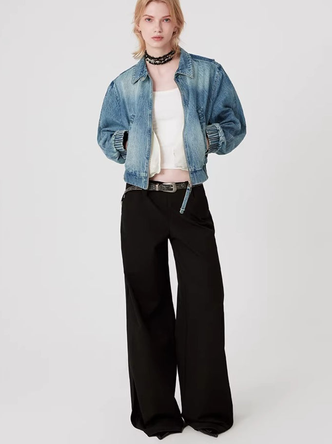 Original Draped Black Wide-Leg Suit Trousers