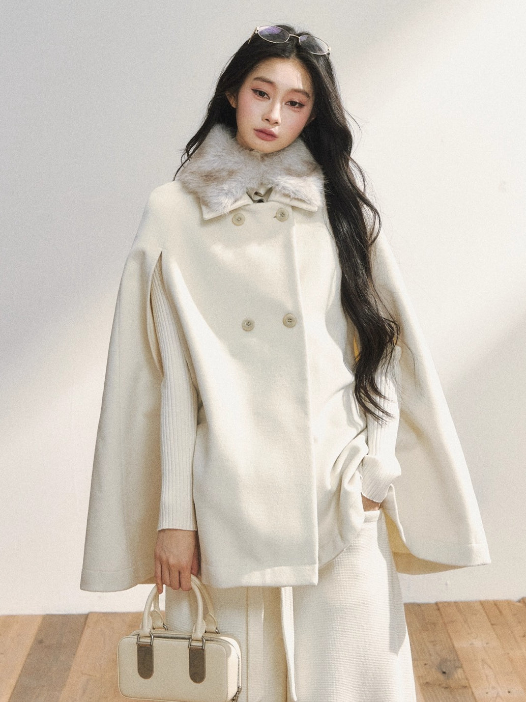 Elegant Two-Tone Wool Cape