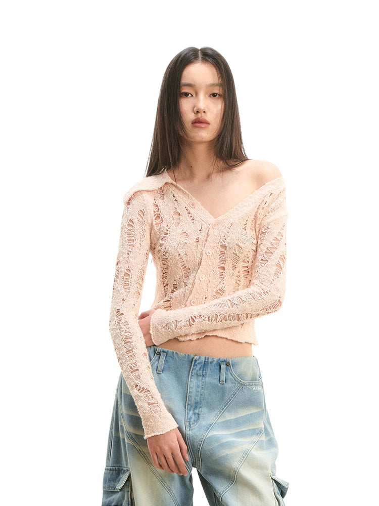 Asymmetrical Shoulder Knit Cardigan - CHINASQUAD