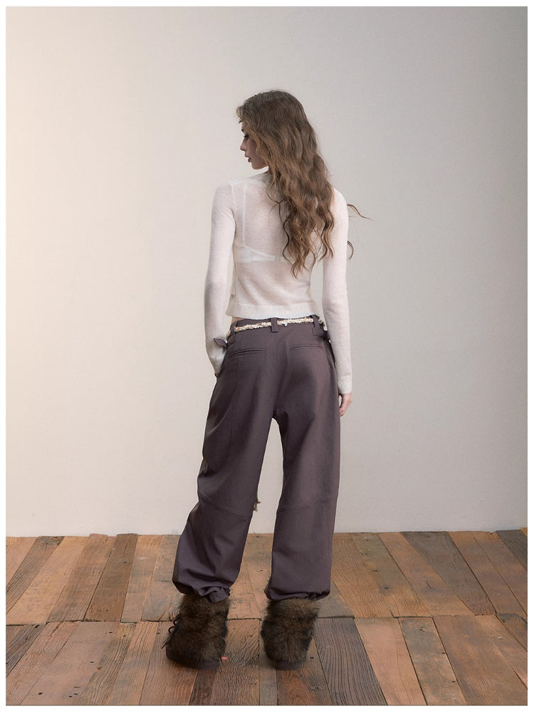 Pleated Double-Button Straight Wide-Leg Pants - CHINASQUAD
