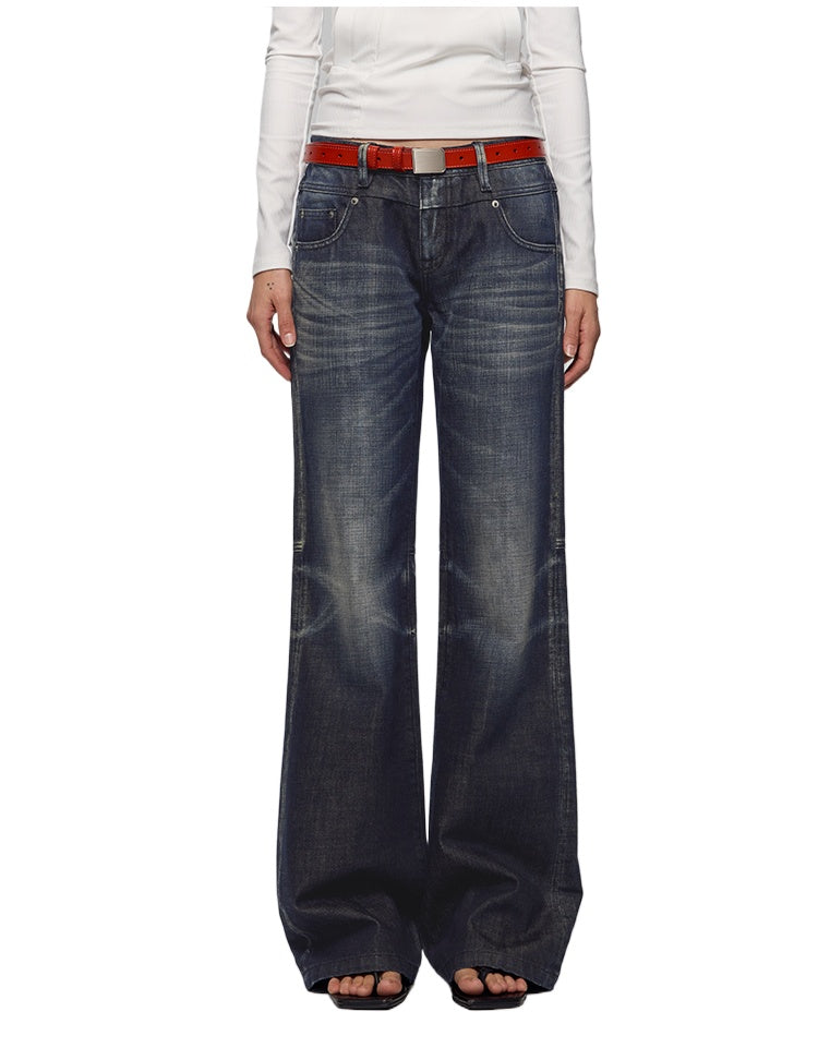 Black-Blue Low-Waist Flared & Bell-Bottom Pants Pants - CHINASQUAD