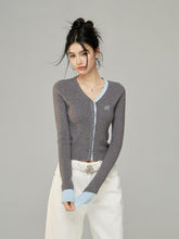 Contrast V-Neck Knit Cardigan - CHINASQUAD