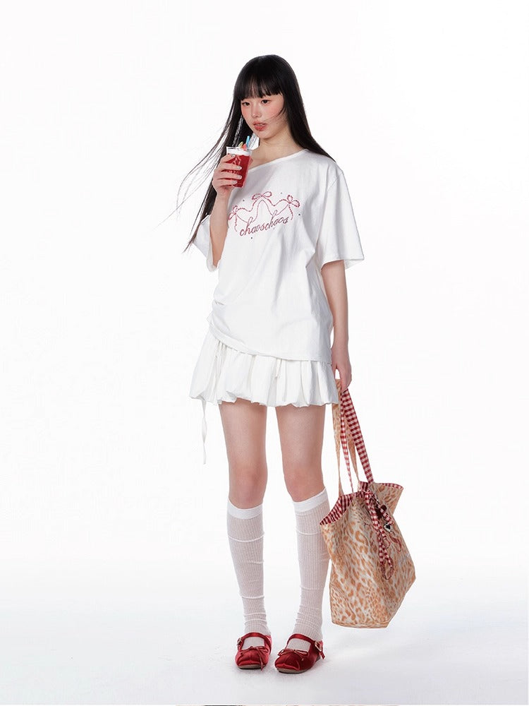 Bow Tie Waist Floral Bubble Skirt