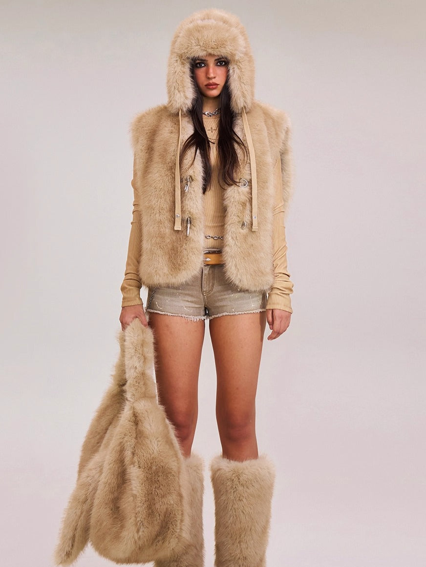 Cross Relic Oversized Faux Fur Vest