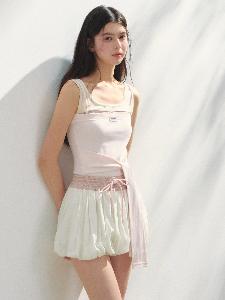 Color-Blocked Lyocell Bubble Skirt - CHINASQUAD