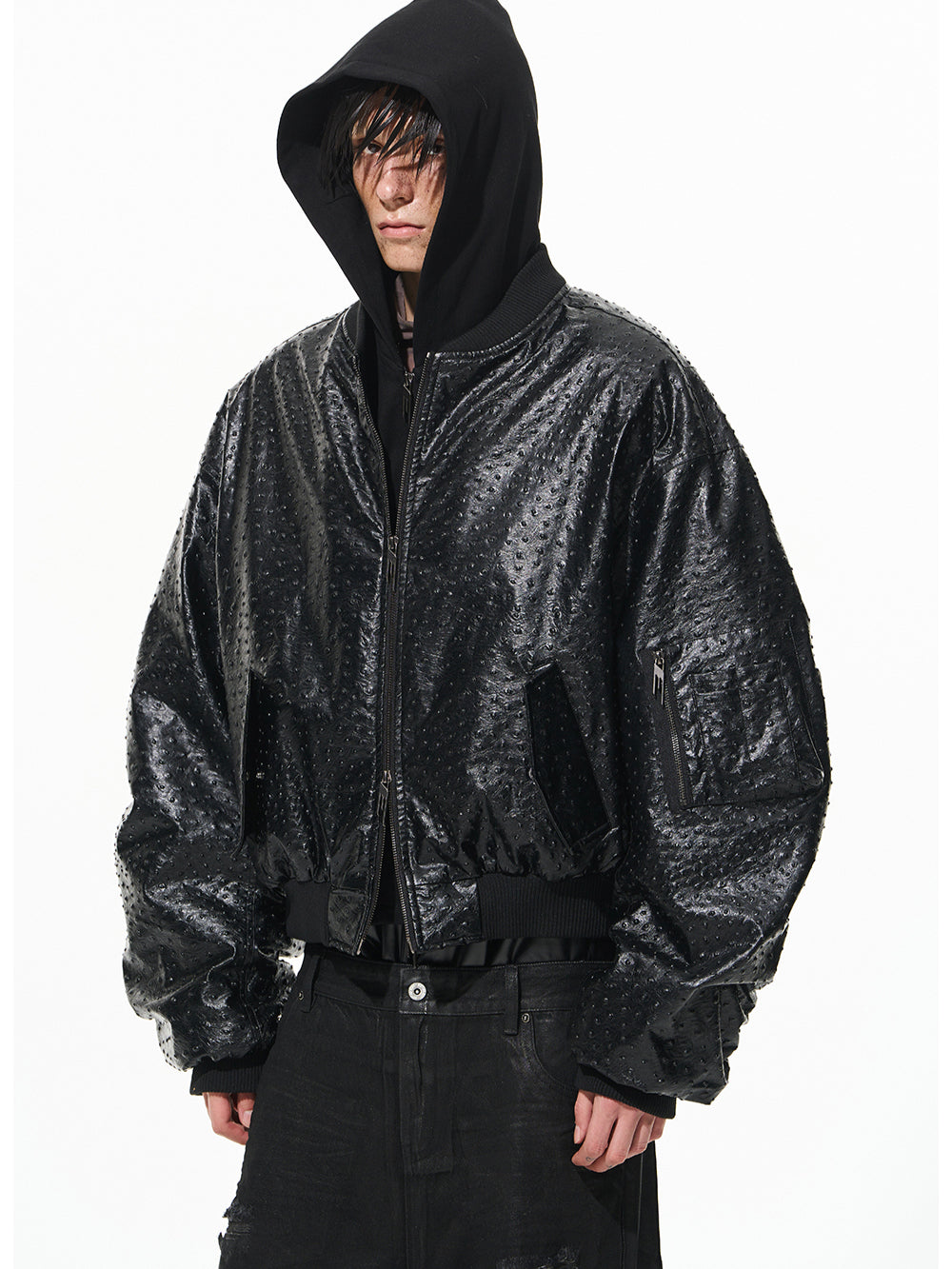 Two-Layer Hooded Sweatshirt Leather Jacket - CHINASQUAD