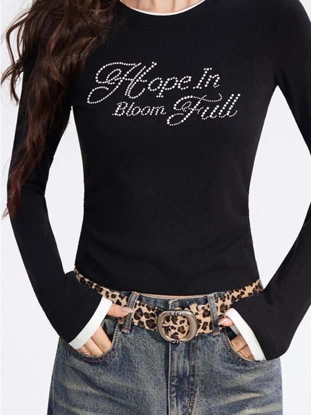 Dual-Layer Letter Embellished Slim-Fit T-Shirt
