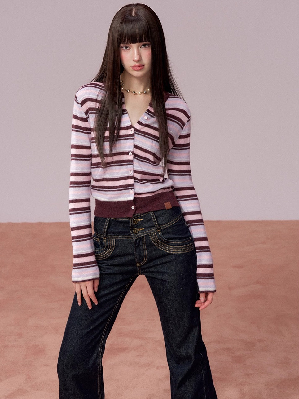 Contrast Striped Wool-Blend Knit Cardigan