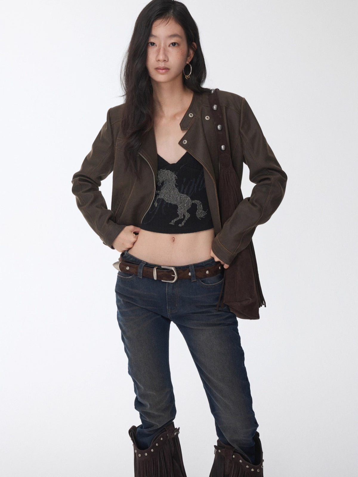 Vintage Camo Studded Horsehair Leather Belt