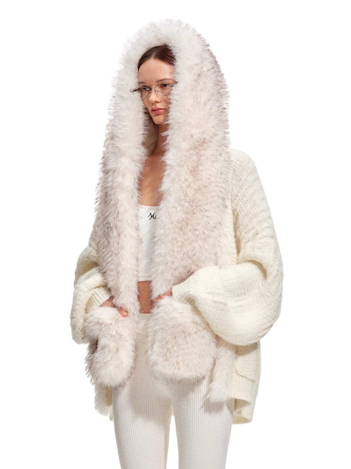 Polar Fur-Trimmed Knit Cardigan