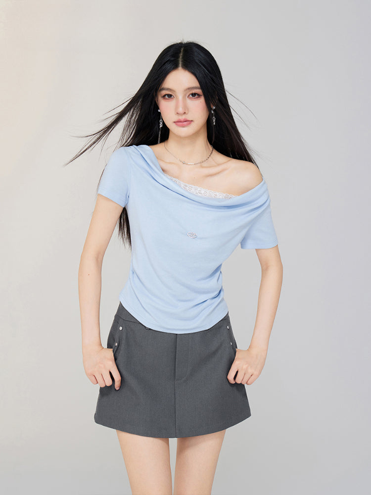 One-shoulder Lace T-shirt - CHINASQUAD