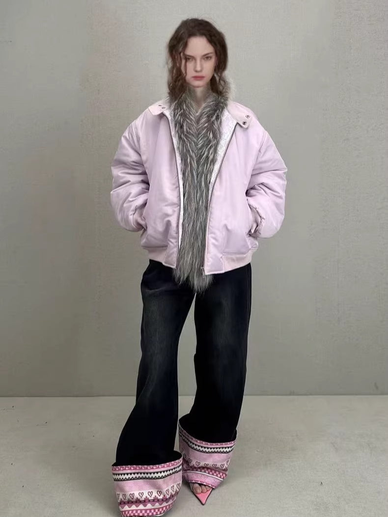 Raccoon Fur Trim Quilted Jacket