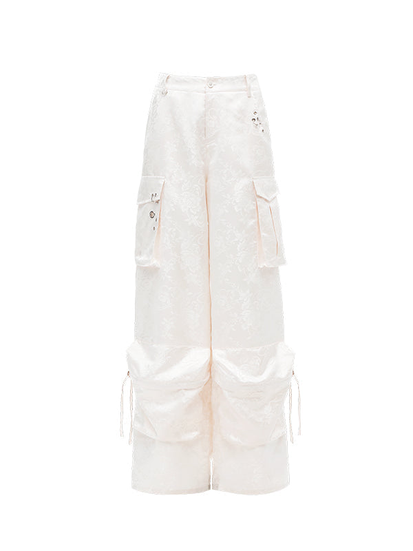 Black & Pink Jacquard Cargo Pants - CHINASQUAD