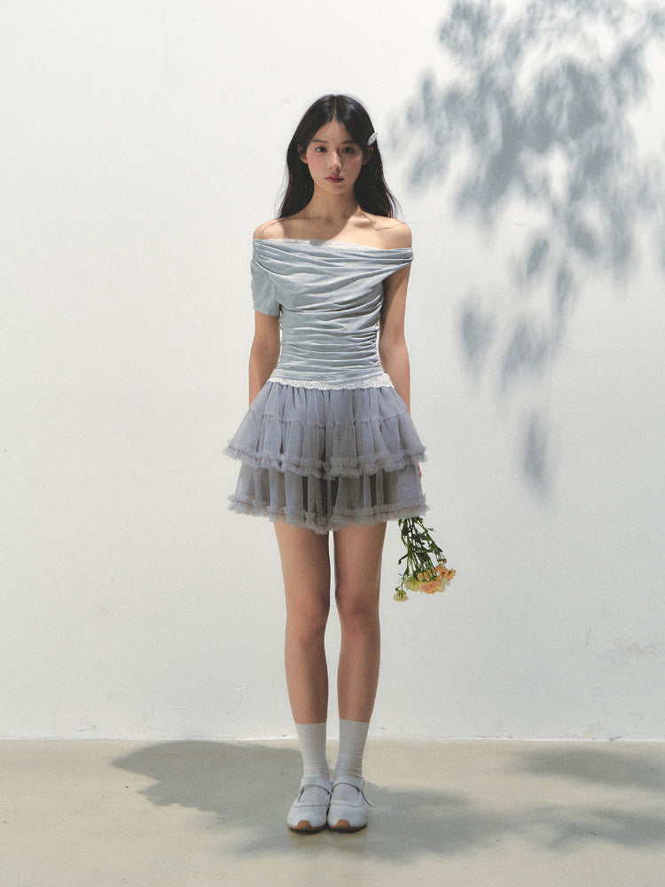 Grey Mesh Tiered A-Line Skirt - CHINASQUAD