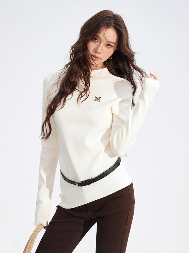 Asymmetric Ribbed Knit Turtleneck
