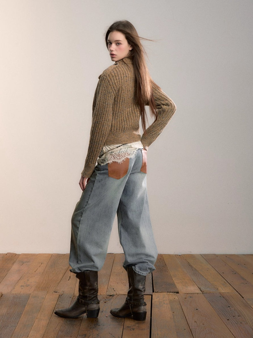 Multicolor Yarn Turtleneck Knit Turtleneck