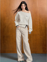 Off-Shoulder Asymmetrical Diamond Knit Sweater & Shawl Set - CHINASQUAD