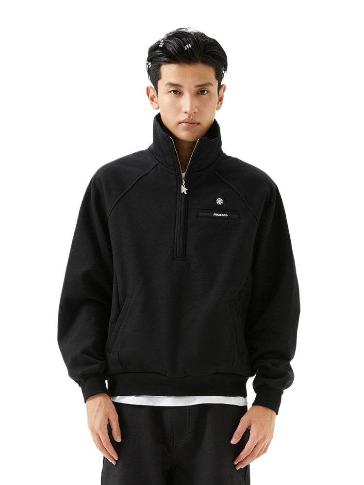 Half-Zip Stand Collar Loose Fit Fleece Sweatshirt - CHINASQUAD