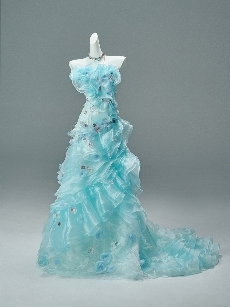 Azure “Bluefin Princess” Cascading Organza Couture Gown