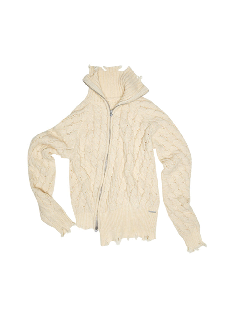 Surlong Cable Slanted Button Placket Knit Cardigan - CHINASQUAD