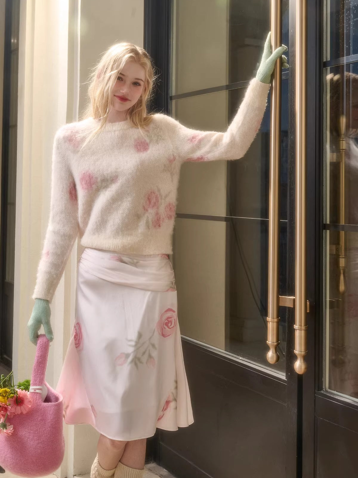 Wool-Blend Knit Top & Skirt Set