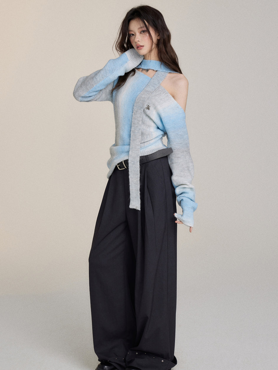 Designed Off-Shoulder Gradient Sweater - CHINASQUAD