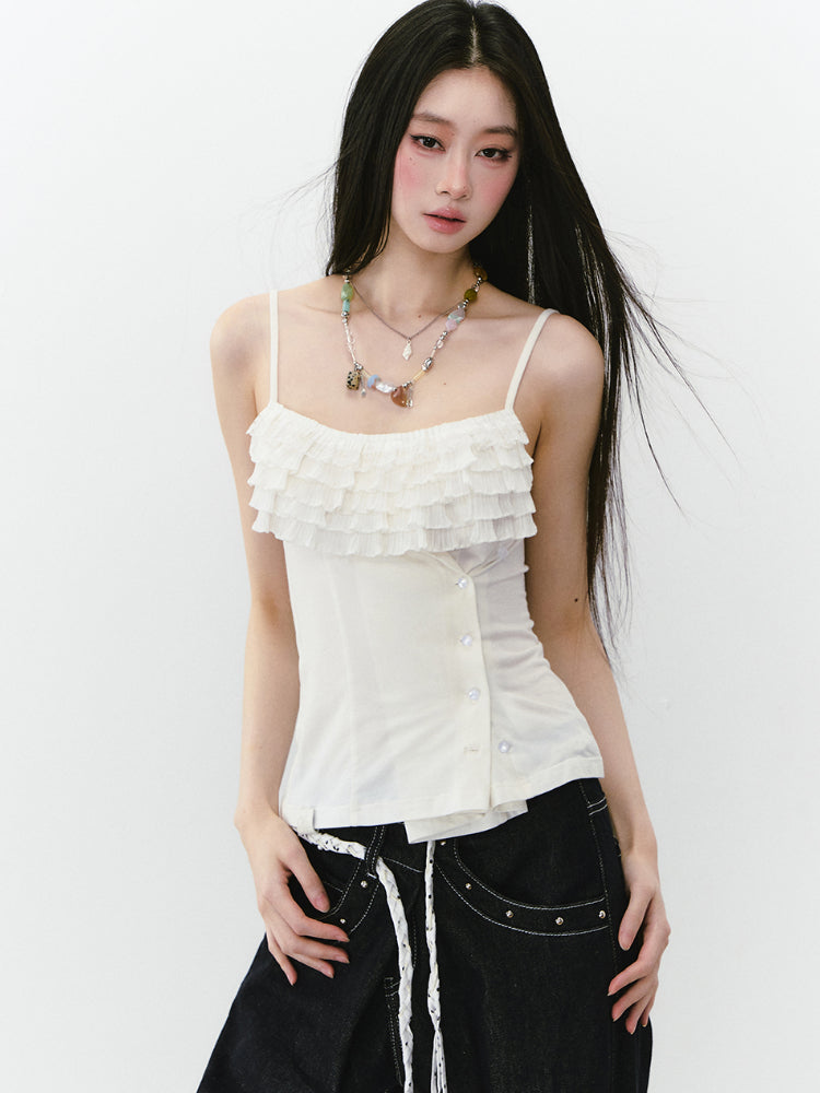 Multi-layer Neckline Waist-cinching Sling Vest - CHINASQUAD