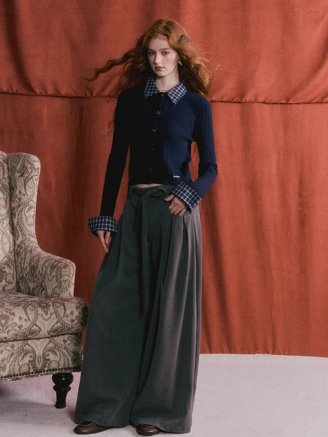 Pleated Tie-Waist Wide-Leg Trousers