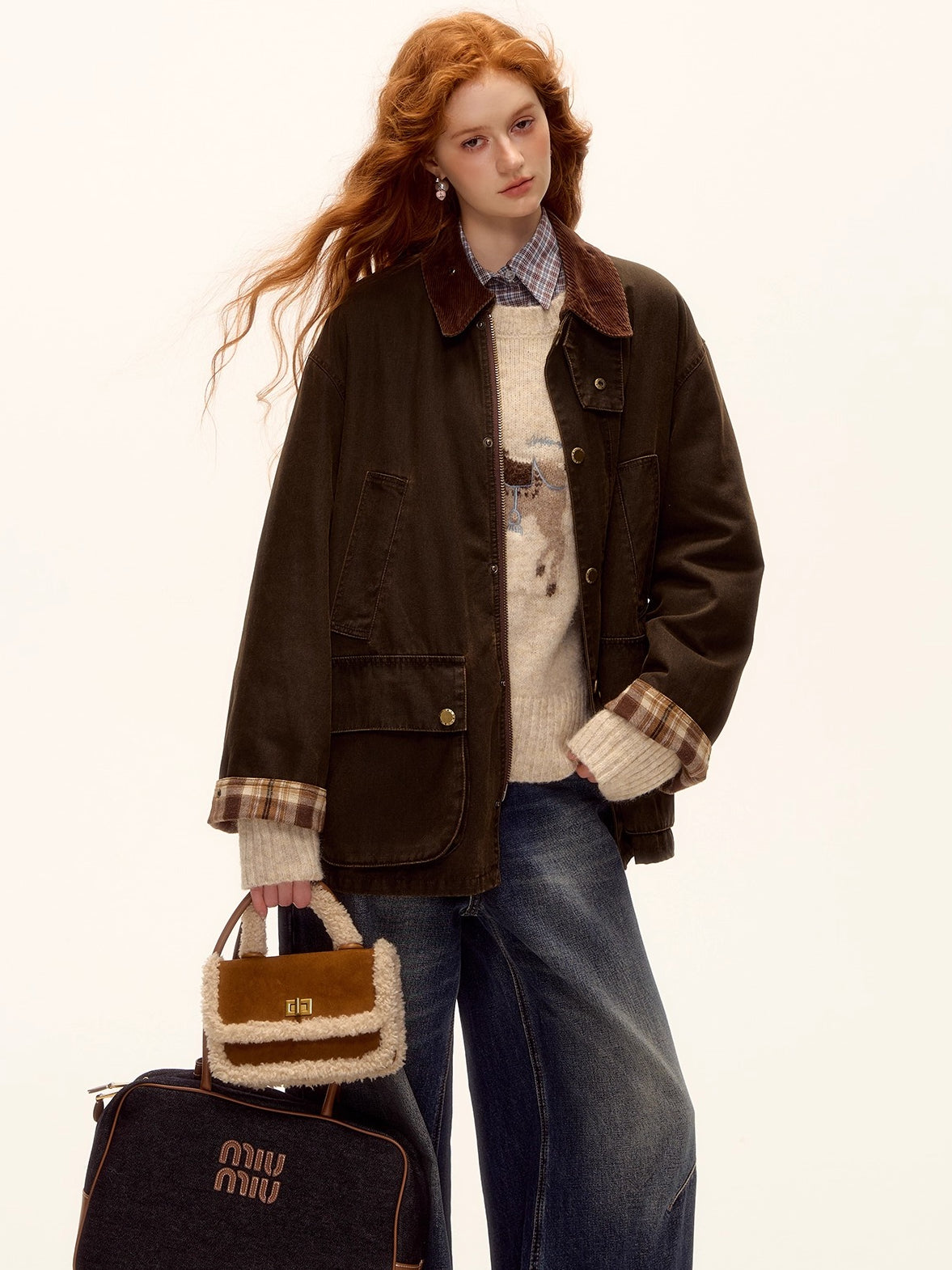 Plaid Corduroy Padded Workwear Jacket