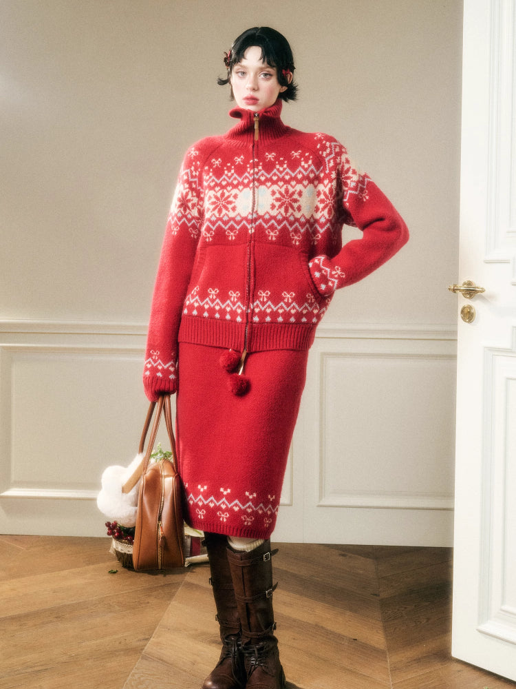 Warm Fabric Color Block Sweater & Skirt Set - CHINASQUAD