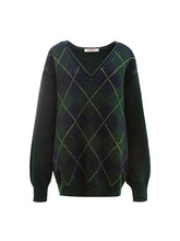 Argyle V-Neck Loose Knit Sweater - CHINASQUAD