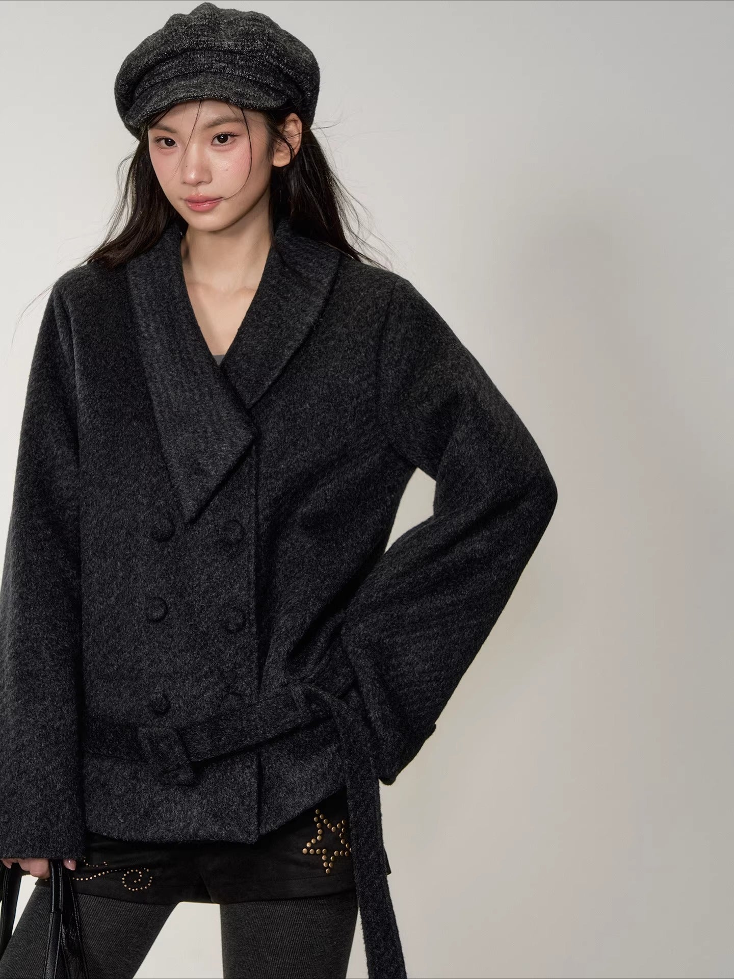 Fur-Collar Double-Breasted Wool Jacket