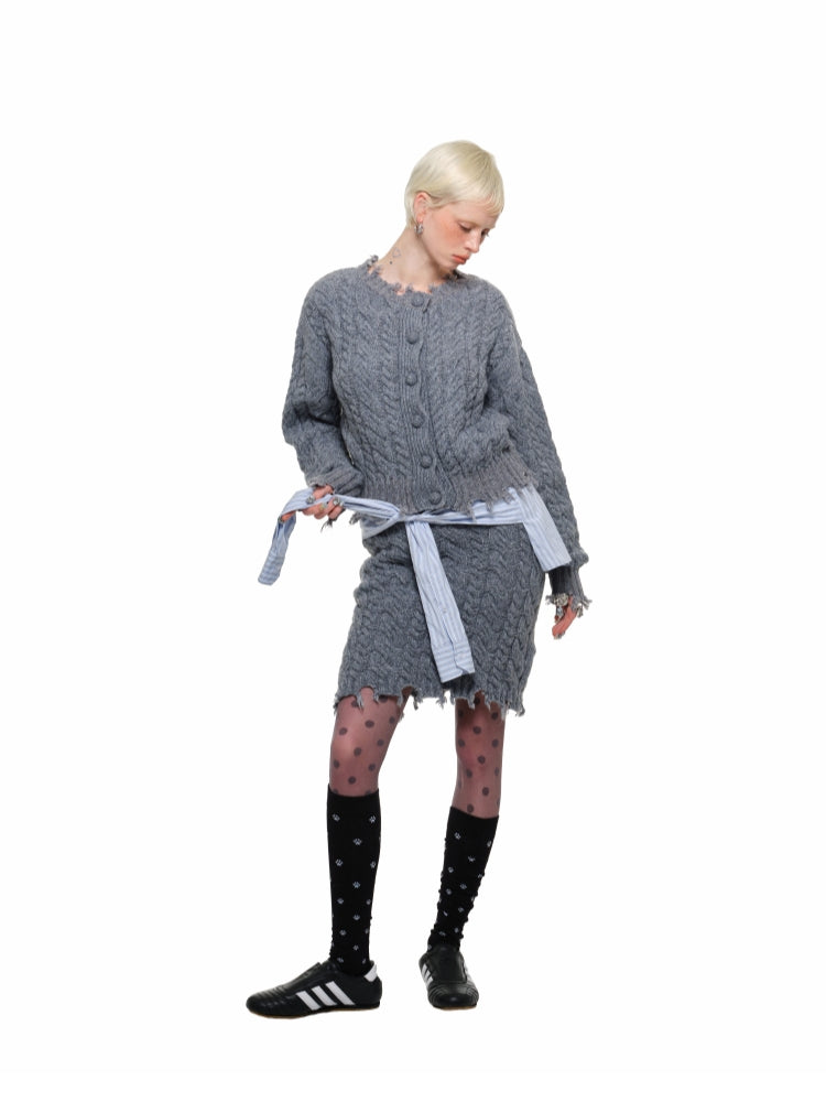 Cable Knit Cardigan & Skirt Set - CHINASQUAD