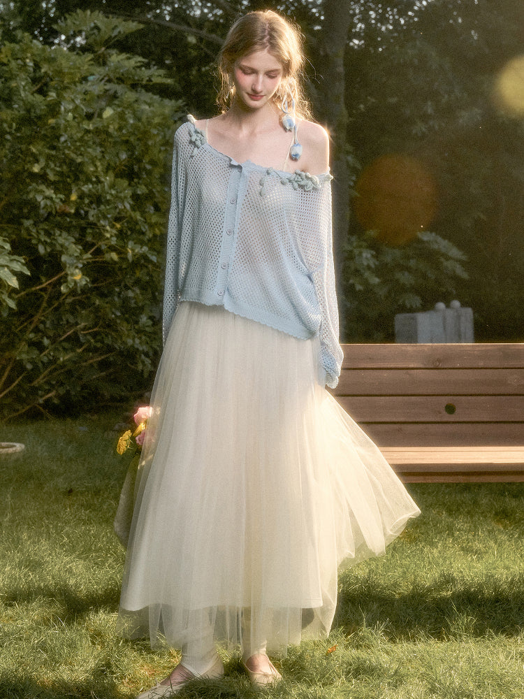 Cool Ice Silk Flower Hollow Cardigan - CHINASQUAD