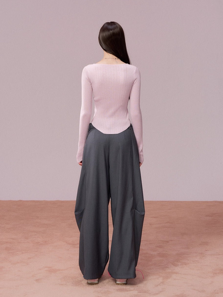 Tailored Drape Wide-Leg Suit Trousers