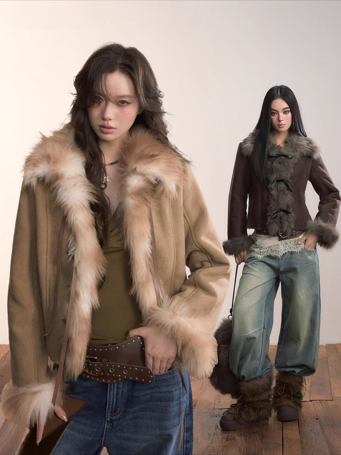 Faux Shearling Bow-Tie Collar Jacket