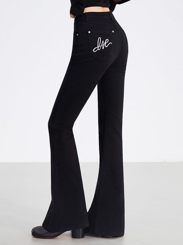 Embroidered Flared Denim Pants