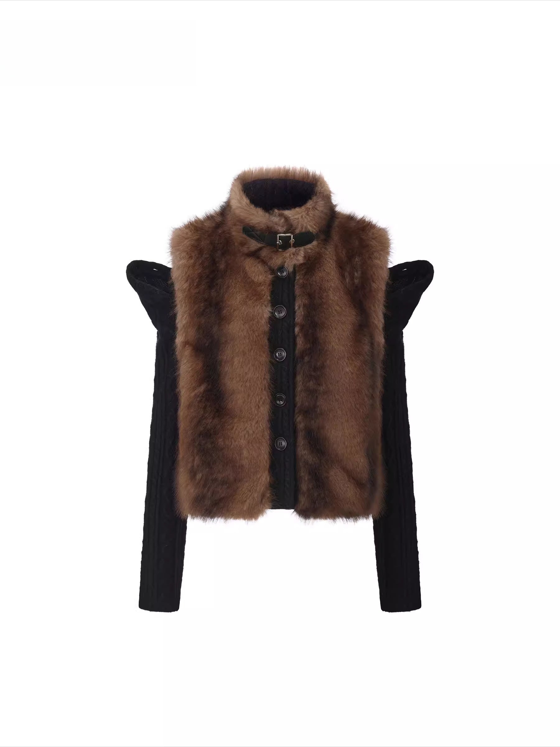 Detachable Sleeve Knit Eco-Fur Jacket