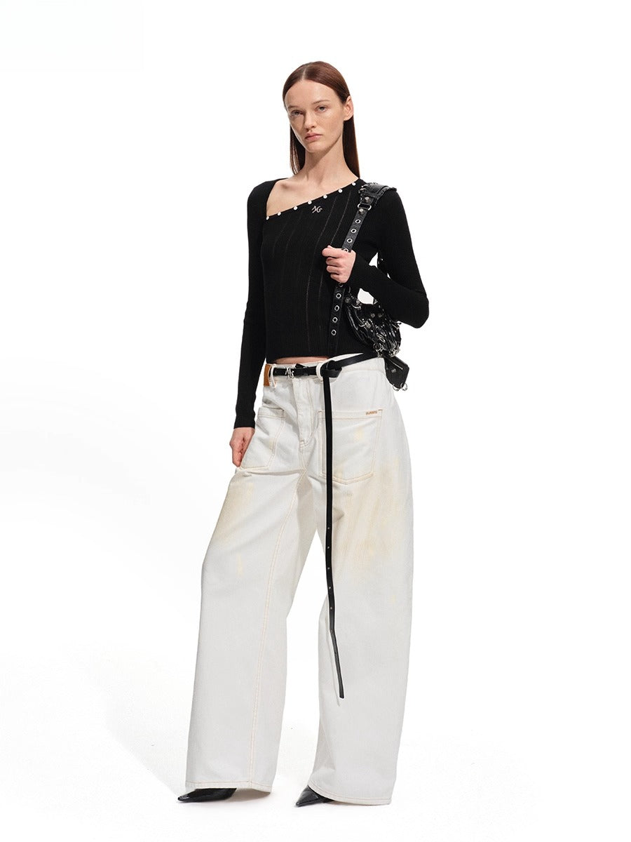 Polar Washed Twill Denim Wide-Leg Jeans