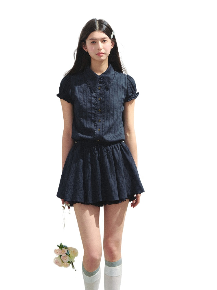 Navy Blue Waist-cinching Dress - CHINASQUAD